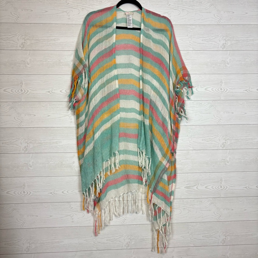 Free People Tan Lines Woven Kimono Stripes Coverup One Size - Picture 4 of 13